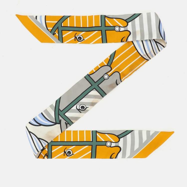 Pre Owned Hermès Multicolor Horse Print Silk Twilly