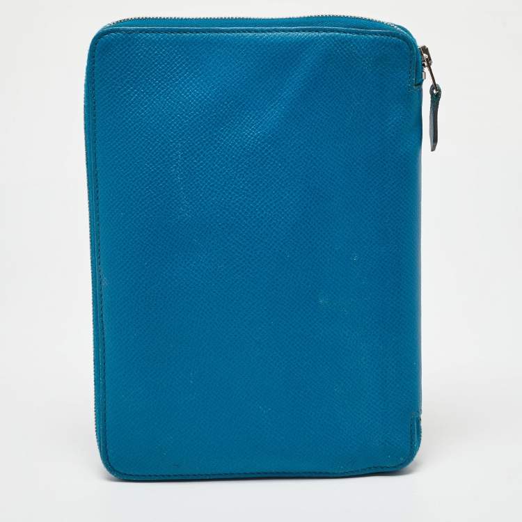 Pre Owned Hermès Blue Izmir Epsom Leather Globe Trotter Zip Agenda Planner