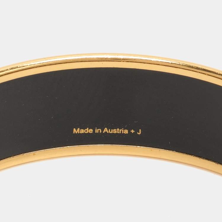 Pre Owned Hermes Brown Alphabet Russe Enamel Gold Plated Wide Bangle Bracelet