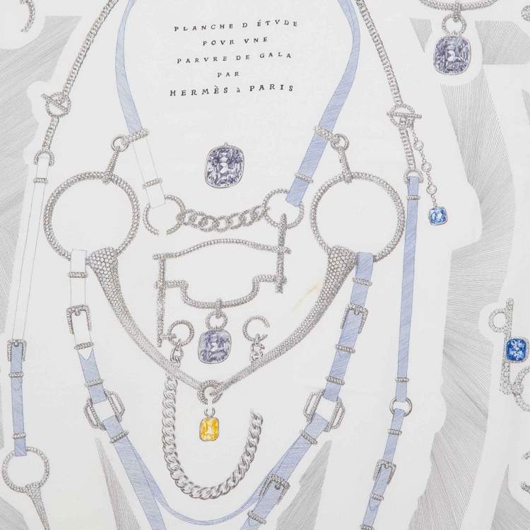 Pre Owned Hermes White Planche d'Etude Pour une Parure de Gala Silk Scarf