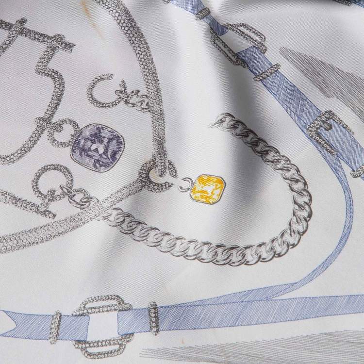 Pre Owned Hermes White Planche d'Etude Pour une Parure de Gala Silk Scarf