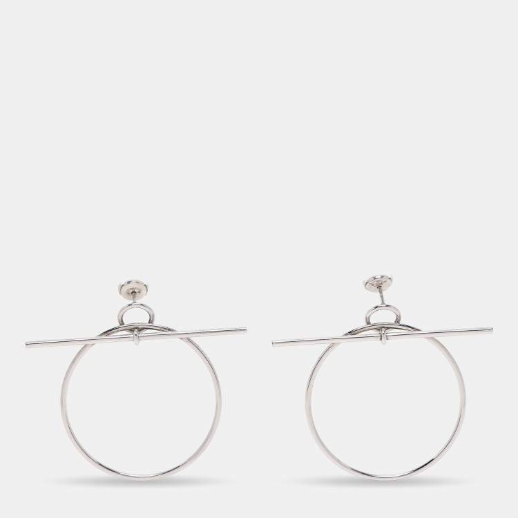 Pre Owned Hermes Loop Sterling Silver Medium Model Earrings