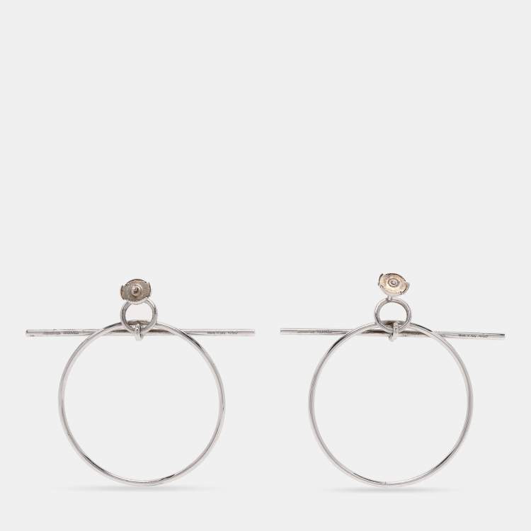 Pre Owned Hermes Loop Sterling Silver Medium Model Earrings