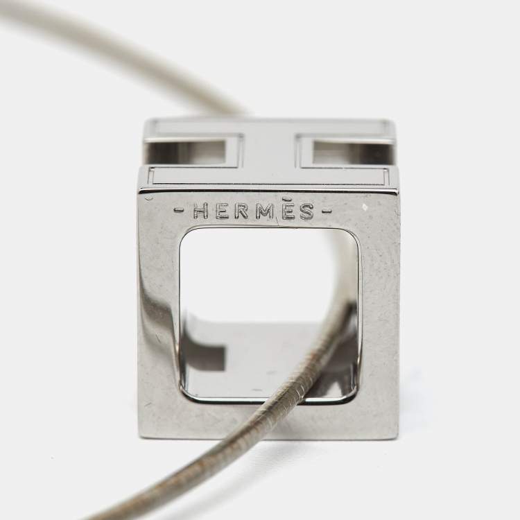 Pre Owned Hermès Cage d'H Cyan Lacquered Palladium Plated Pendant Necklace