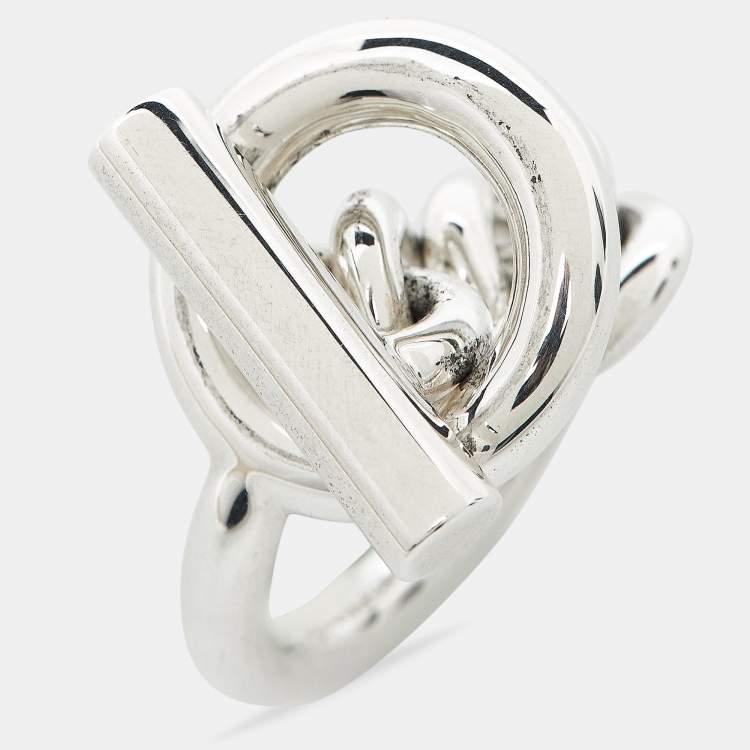 Pre Owned Hermès Croisette Toggle Clasp Sterling Silver Statement Ring 52