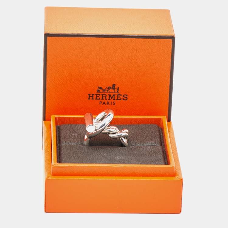 Pre Owned Hermès Croisette Toggle Clasp Sterling Silver Statement Ring 52