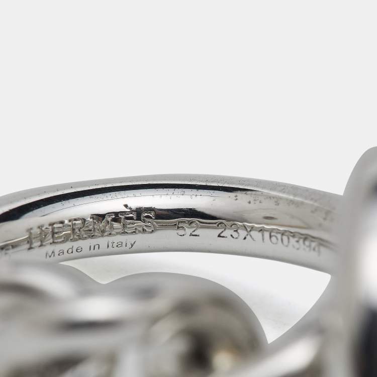 Pre Owned Hermès Croisette Toggle Clasp Sterling Silver Statement Ring 52