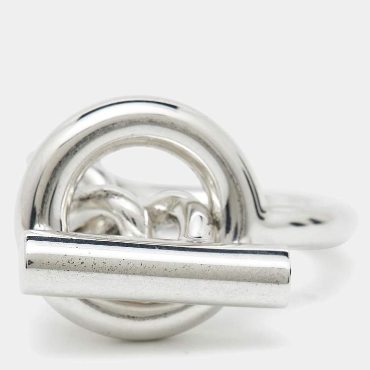 Pre Owned Hermès Croisette Toggle Clasp Sterling Silver Statement Ring 52