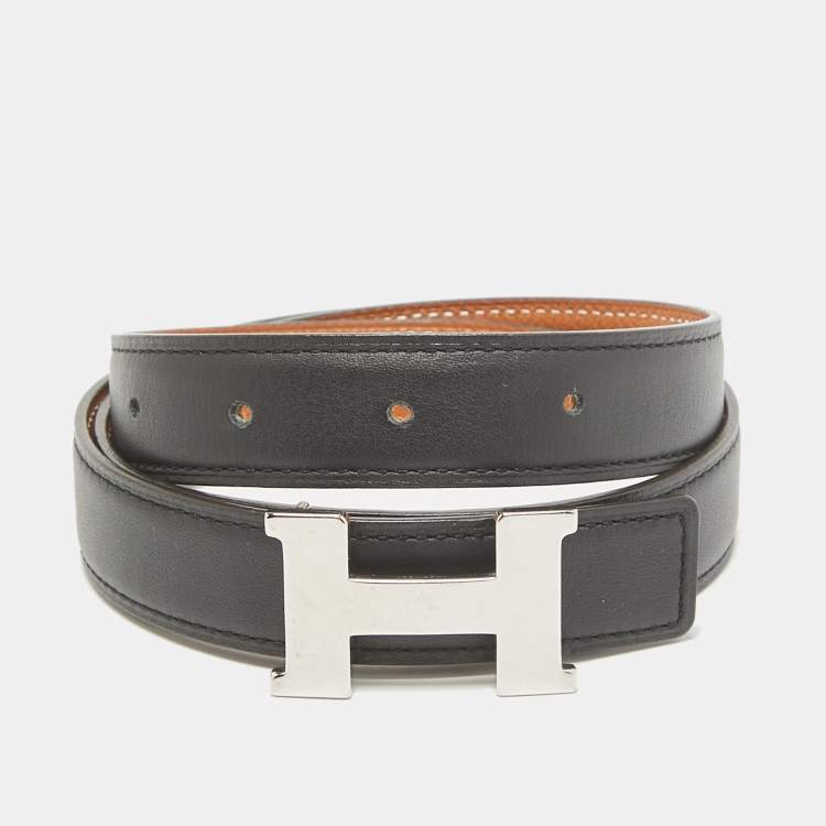 Pre Owned Hermes Gold/Noir Epsom and Swift Leather Constance Reversible Belt 75 CM