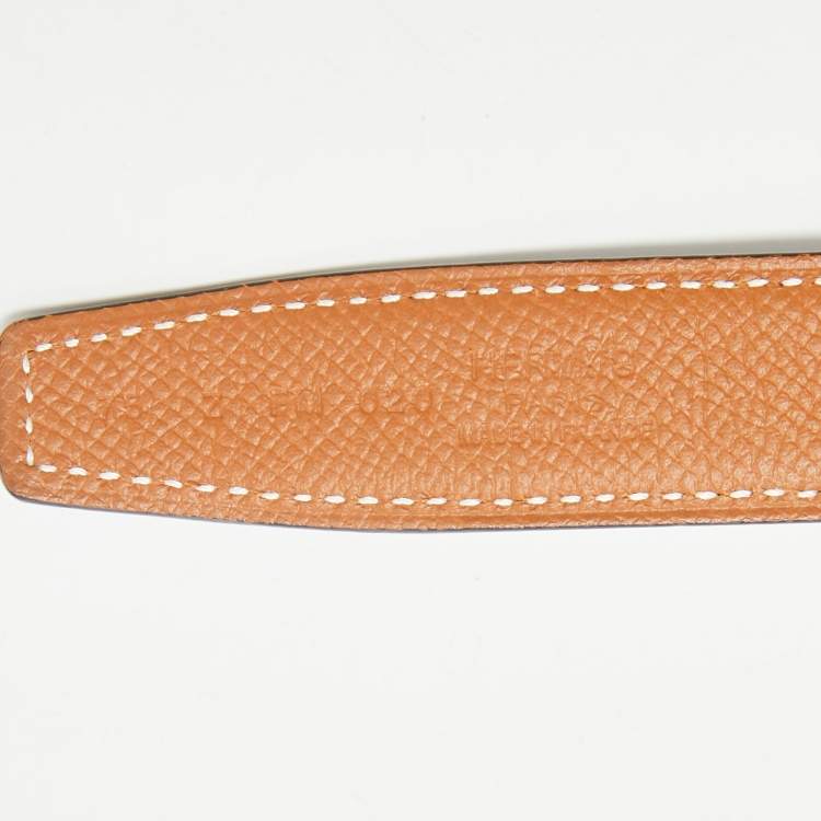 Pre Owned Hermes Gold/Noir Epsom and Swift Leather Constance Reversible Belt 75 CM