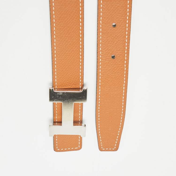 Pre Owned Hermes Gold/Noir Epsom and Swift Leather Constance Reversible Belt 75 CM
