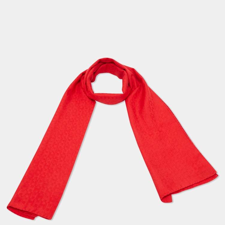 Pre Owned Hermès Red H Pattern Cashmere & Silk Stole 