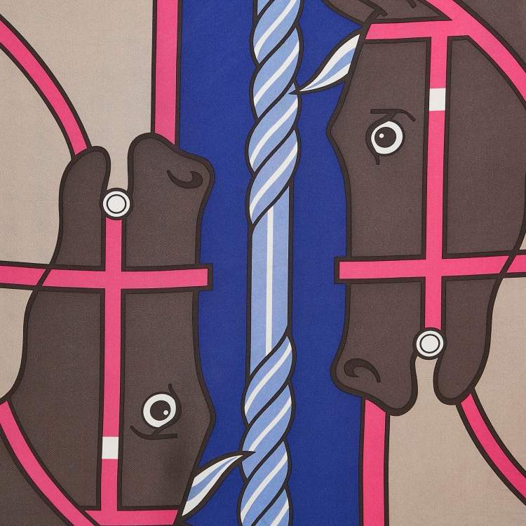 Pre Owned Hermes Blue Silk Quadrige ll Scarf