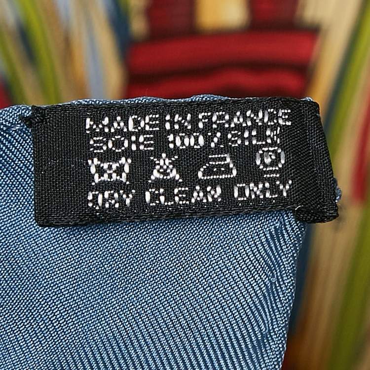 Pre Owned Hermes Blue Silk Cuirs du Desert Scarf
