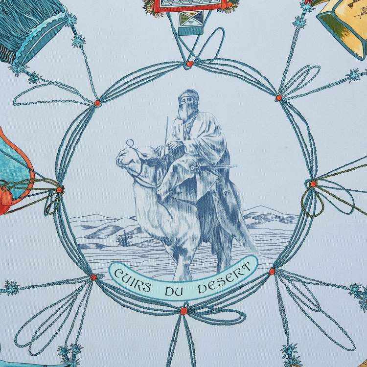 Pre Owned Hermes Blue Silk Cuirs du Desert Scarf
