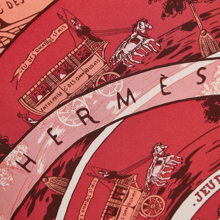Pre Owned Hermes Red/Pink Silk Jeu des Omnibus et Dames Blanches Scarf