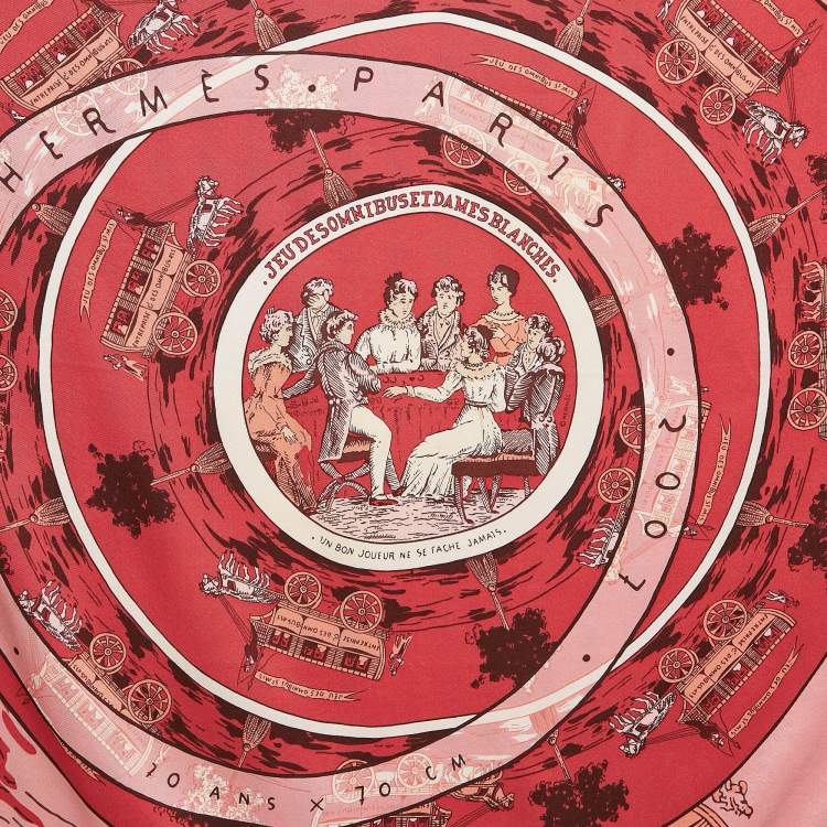 Pre Owned Hermes Red/Pink Silk Jeu des Omnibus et Dames Blanches Scarf