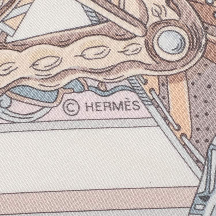 Pre Owned Hermes Cream Le Songe De La Licorne Printed Silk Scarf