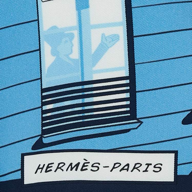 Pre Owned Hermes Blue Minuit Au Faubourg 70 Silk Scarf