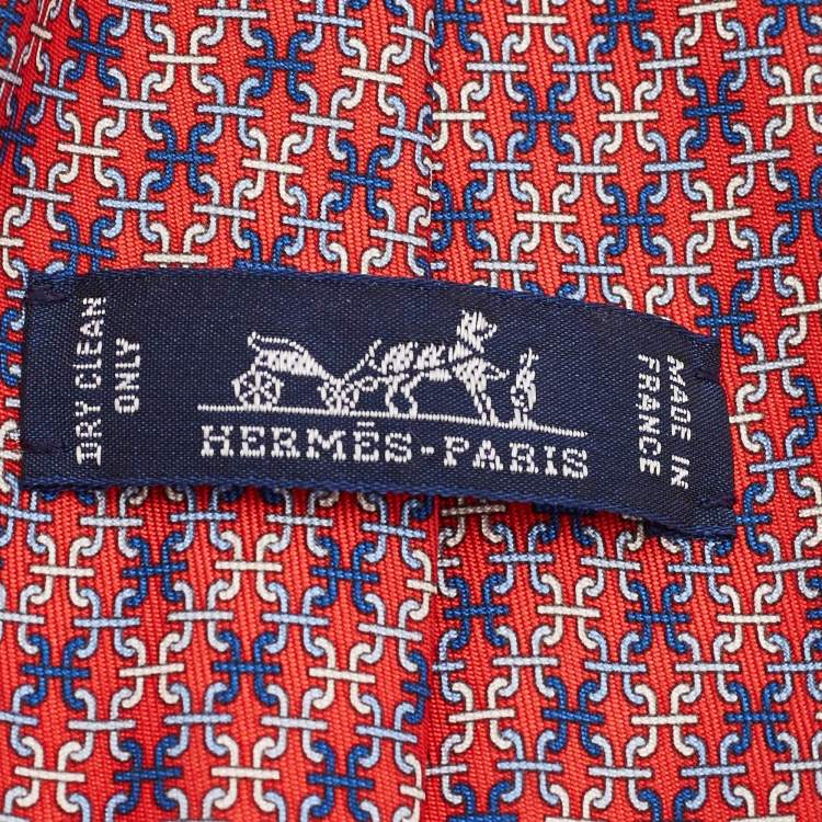 Pre Owned Hermes Red Parentheses Print Silk Tie 