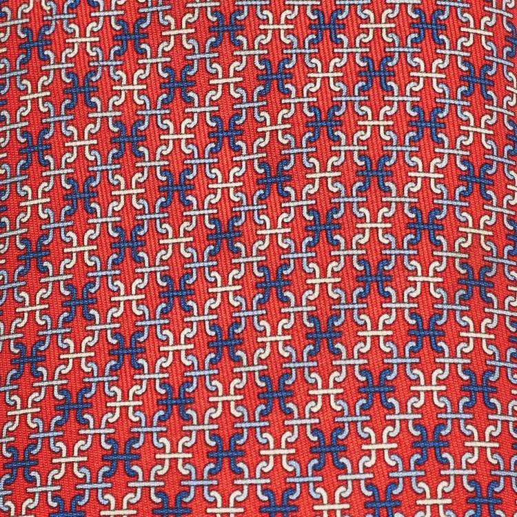 Pre Owned Hermes Red Parentheses Print Silk Tie 