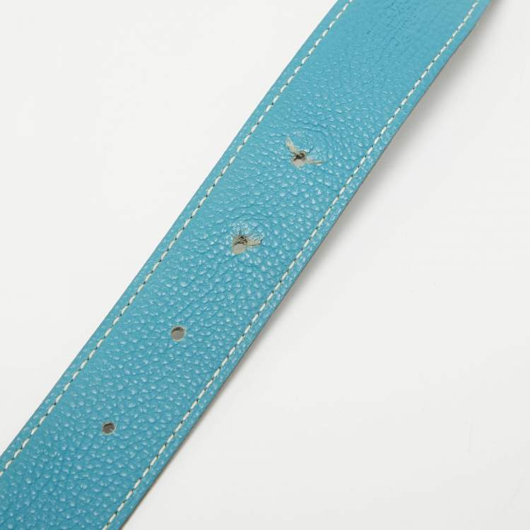 Pre Owned Hermes Bleu Jean/Noir Togo and Chamonix Leather H Buckle Reversible Belt 78 CM
