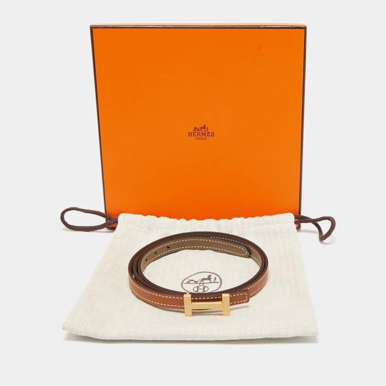 Pre Owned Hermes Gold/Etoupe Swift and Epsom Leather Focus Medor Laquee Belt 85 CM