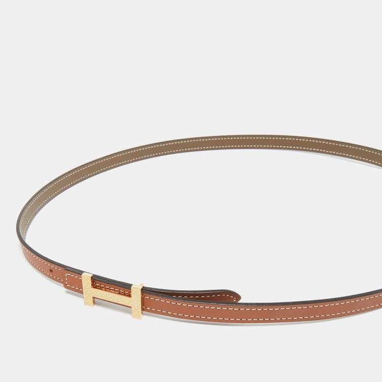 Pre Owned Hermes Gold/Etoupe Swift and Epsom Leather Focus Medor Laquee Belt 85 CM