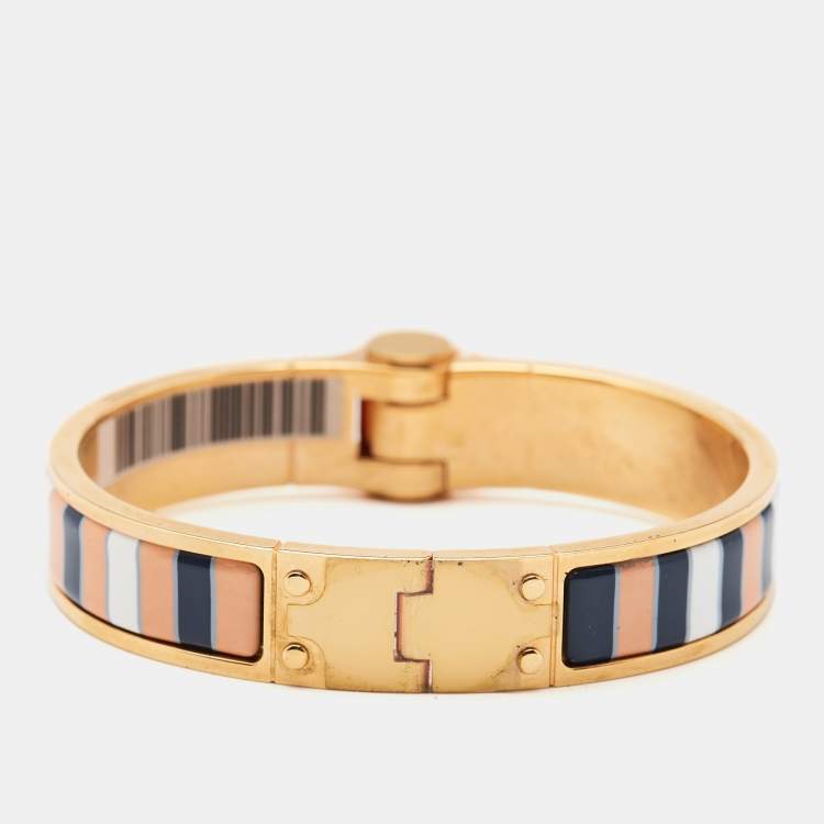 Pre Owned Hermes Charniere Couvertures Nouvelles Enamel Gold Plated Hinged Bracelet 