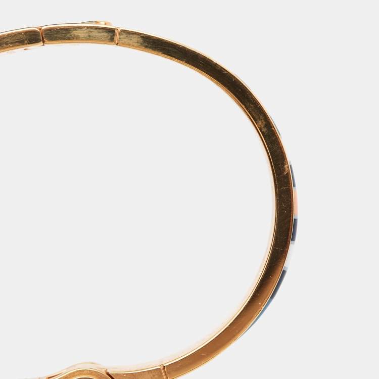 Pre Owned Hermes Charniere Couvertures Nouvelles Enamel Gold Plated Hinged Bracelet 