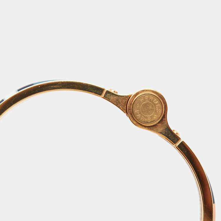 Pre Owned Hermes Charniere Couvertures Nouvelles Enamel Gold Plated Hinged Bracelet 