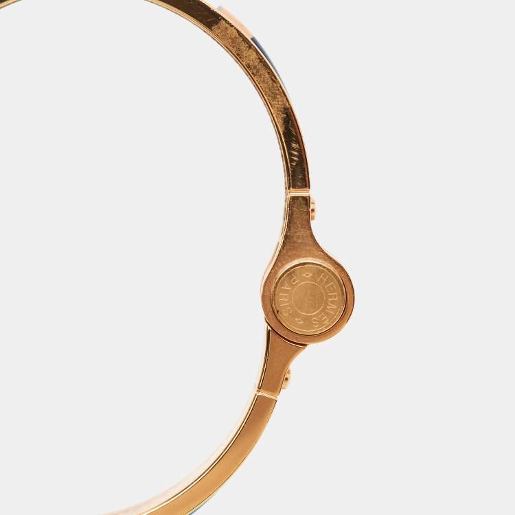 Pre Owned Hermes Charniere Couvertures Nouvelles Enamel Gold Plated Hinged Bracelet 