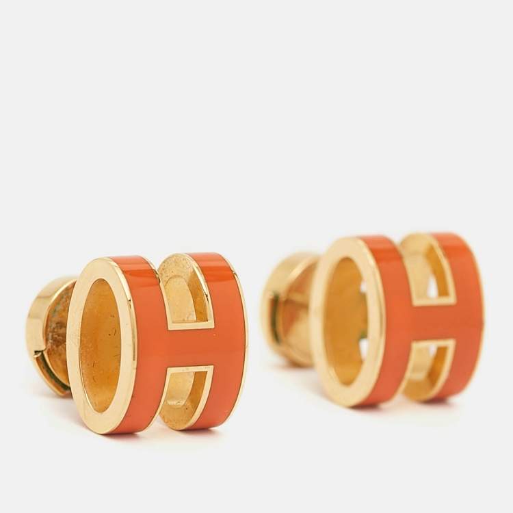 Pre Owned Hermès Pop H Enamel Gold Tone Earrings