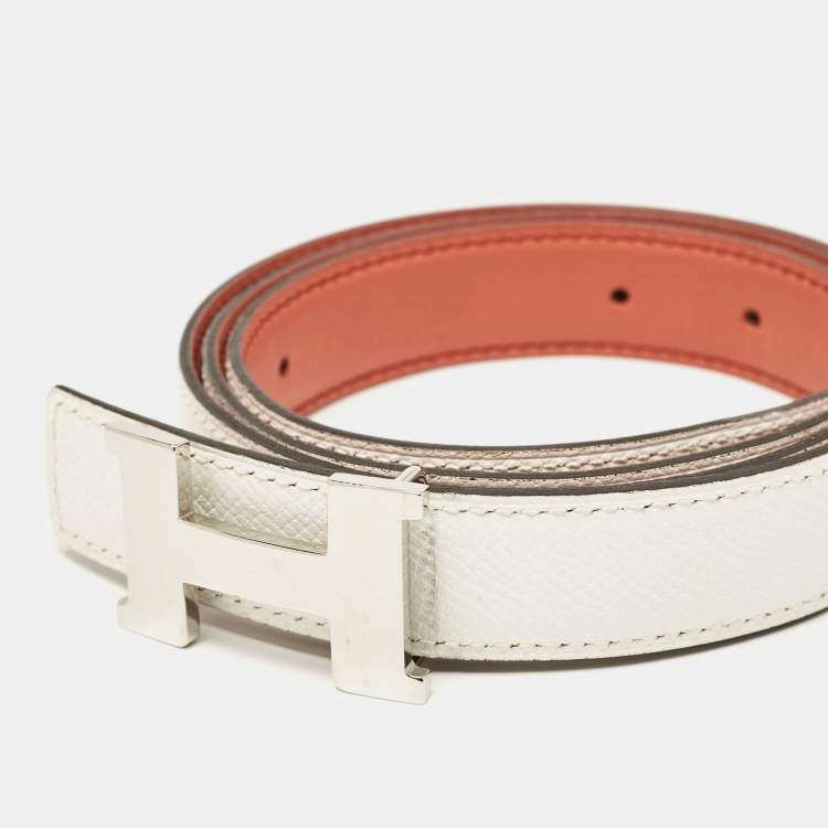 Pre Owned Hermes Blanc/Rose Tea Epsom and Swift Leather Constance Reversible Belt 95 CM