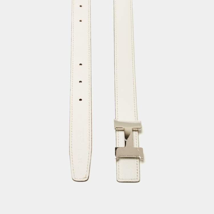 Pre Owned Hermes Blanc/Rose Tea Epsom and Swift Leather Constance Reversible Belt 95 CM