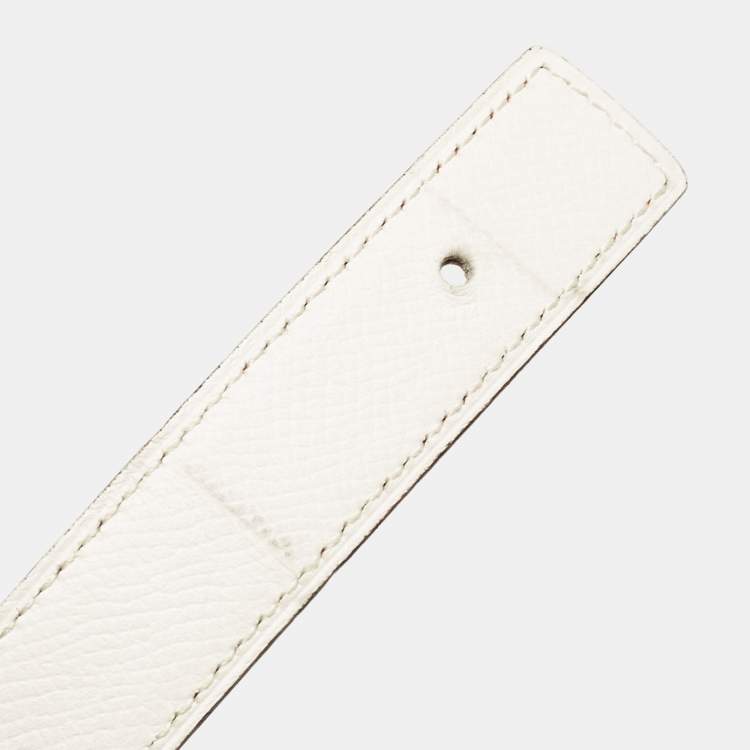 Pre Owned Hermes Blanc/Rose Tea Epsom and Swift Leather Constance Reversible Belt 95 CM