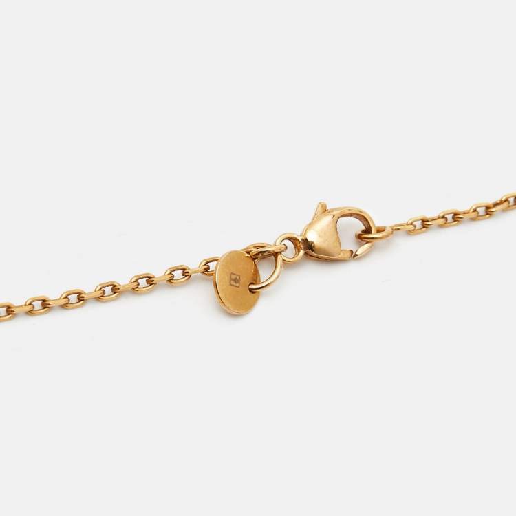 Pre Owned Hermès As de Coeur Leather Rose Gold Plated Small Model Necklace