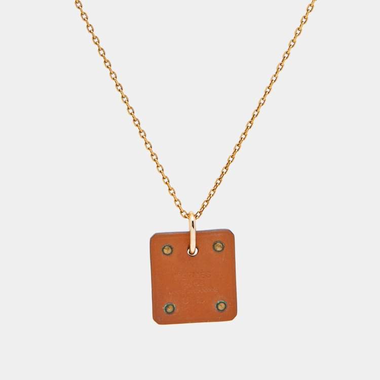 Pre Owned Hermès As de Coeur Leather Rose Gold Plated Small Model Necklace