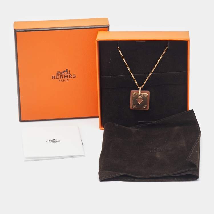 Pre Owned Hermès As de Coeur Leather Rose Gold Plated Small Model Necklace