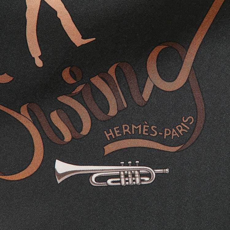 Pre Owned Hermes Black Print Silk Boogie Woogie Scarf 