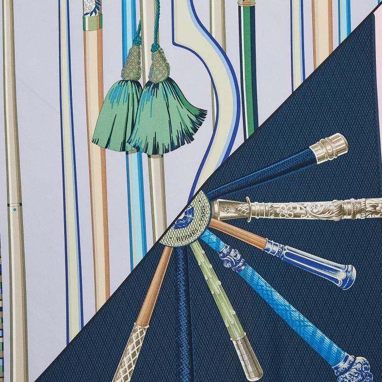 مملوكة مسبقًا Hermès Blue/Multicolor Printed Silk Les Cannes Scarf