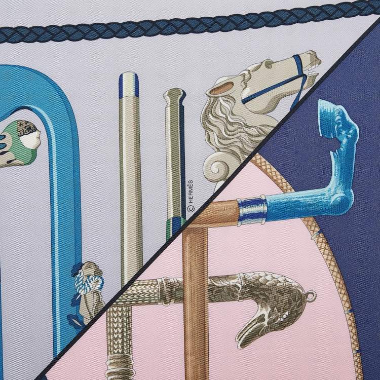 مملوكة مسبقًا Hermès Blue/Multicolor Printed Silk Les Cannes Scarf