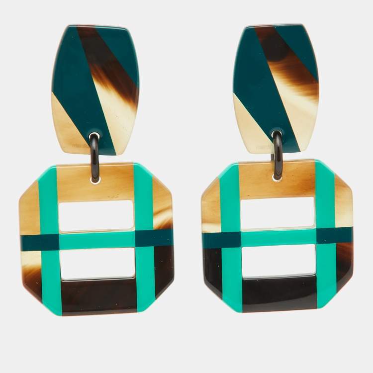 Pre Owned Hermes Multicolor Horn Lacquer Dangle Earrings