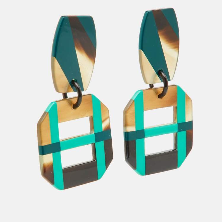 Pre Owned Hermes Multicolor Horn Lacquer Dangle Earrings