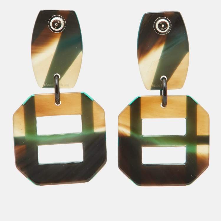 Pre Owned Hermes Multicolor Horn Lacquer Dangle Earrings