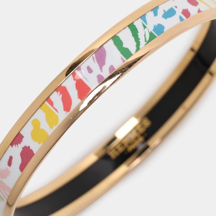 Pre Owned Hermes Multicolor  Jungle Love Rainbow Printed Gold Plated Narrow Bangle Bracelet