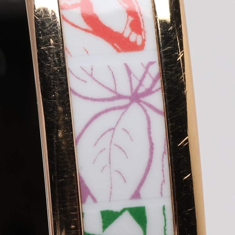 Pre Owned Hermes Multicolor  Jungle Love Rainbow Printed Gold Plated Narrow Bangle Bracelet