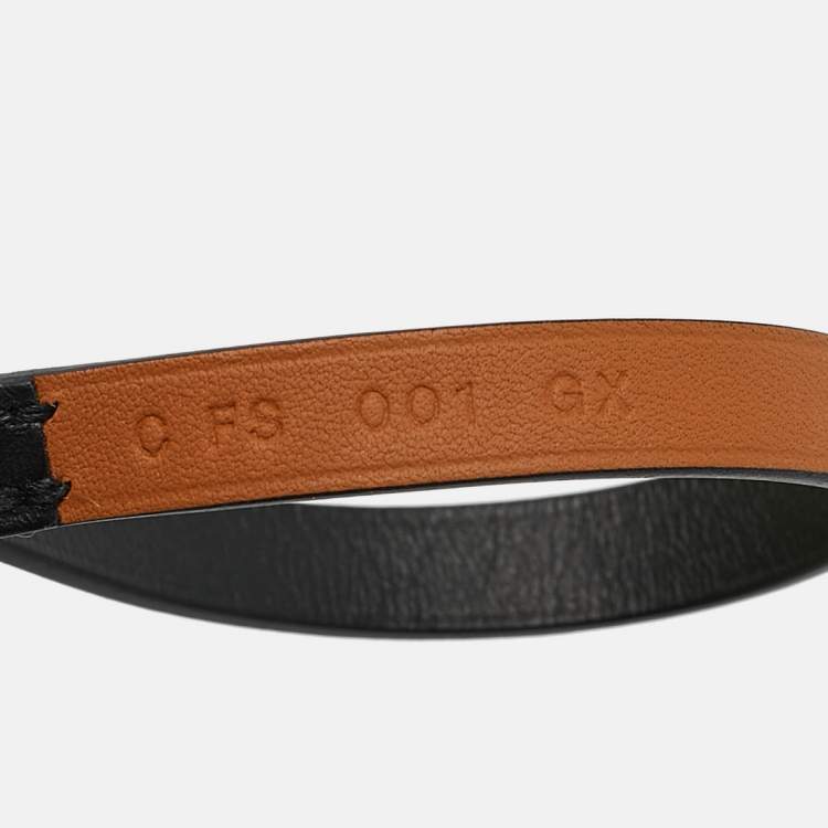 Pre Owned Hermes Hapi  Black Leather Palladium Plated 4 Quad Tour Bracelet