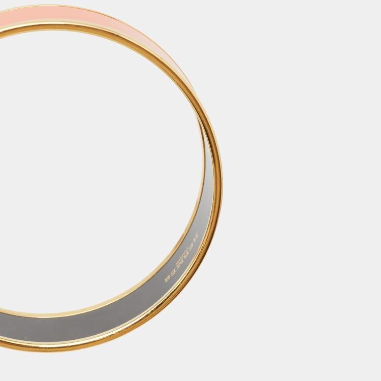 Pre Owned Hermès Orange Enamel Printed Caleche Gold Tone Wide Bracelet