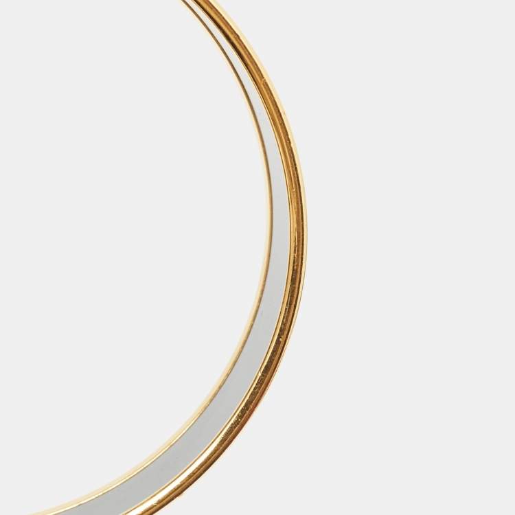 Pre Owned Hermès Orange Enamel Printed Caleche Gold Tone Wide Bracelet